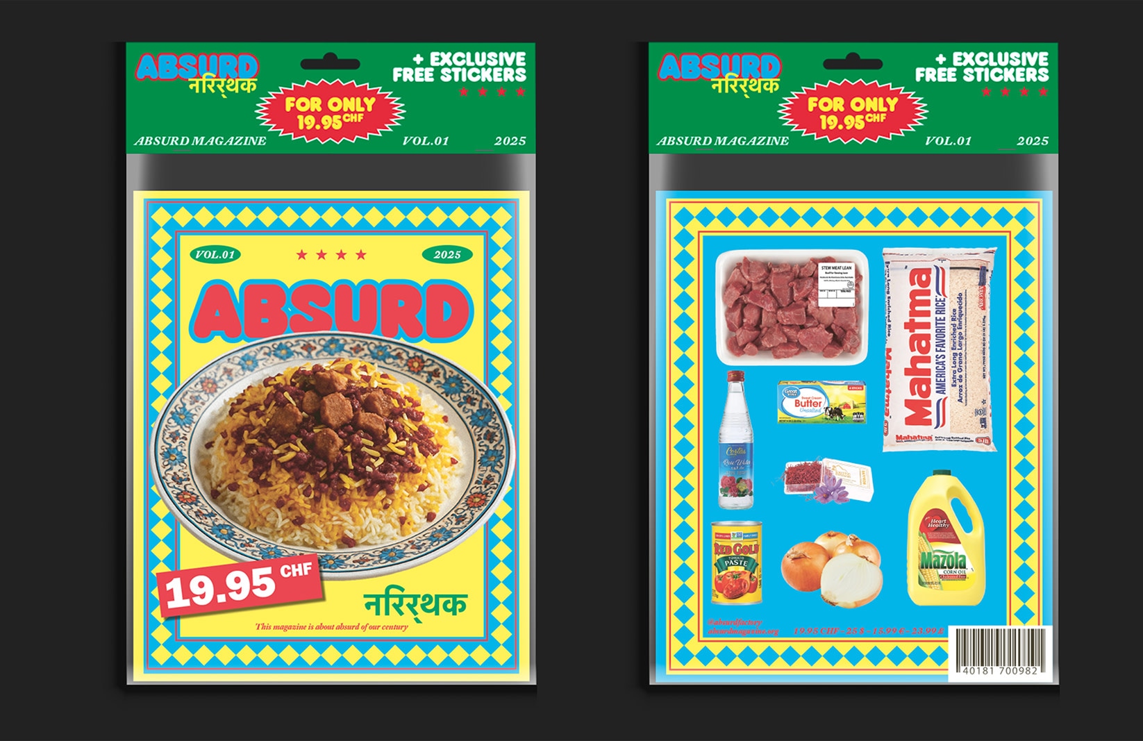 Packaging editorial d'Absurd Magazine avec la couverture et le dos.